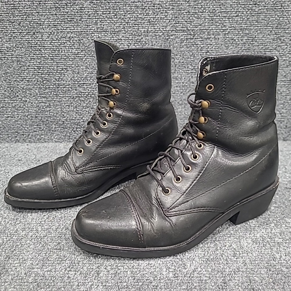 ARIAT Black Leather‎ Lace-Up Speed Hooks Granny Combat Boots Women's US 7